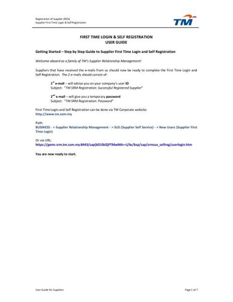 Instructions for Suppliers First Time Log.